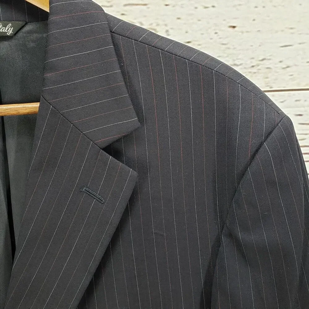 Christian Brooks Men's Blue Navy Pinstriped Wool 2Piece Suit Pants Set Size 42R